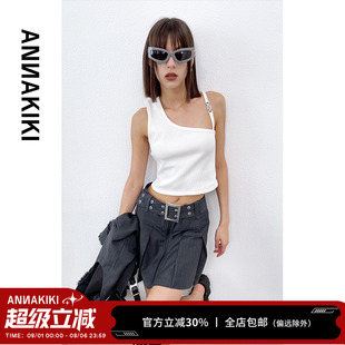 女裝 白色醋酸不規(guī)則斜肩吊帶背心上衣 小眾設(shè)計師款 ANNAKIKI背心