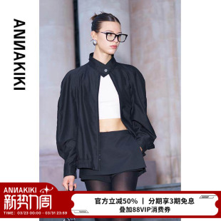 ANNAKIKI外套 复古基础百搭宽松弧形夹克外套 小众设计师品牌美式