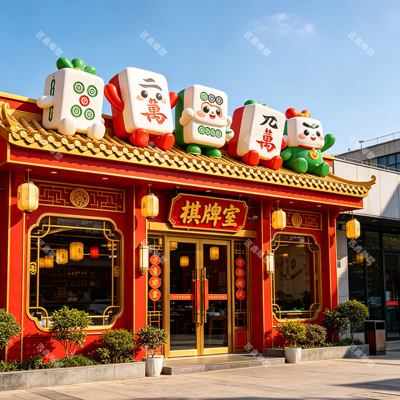 玻璃钢麻将雕塑定制大型发财麻将雕塑
