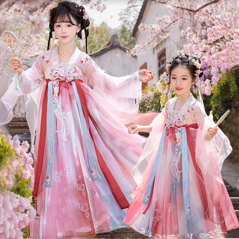 亲子母女童汉服春夏2026新款唐旅拍摄影楼古风襦裙儿童古装演出服