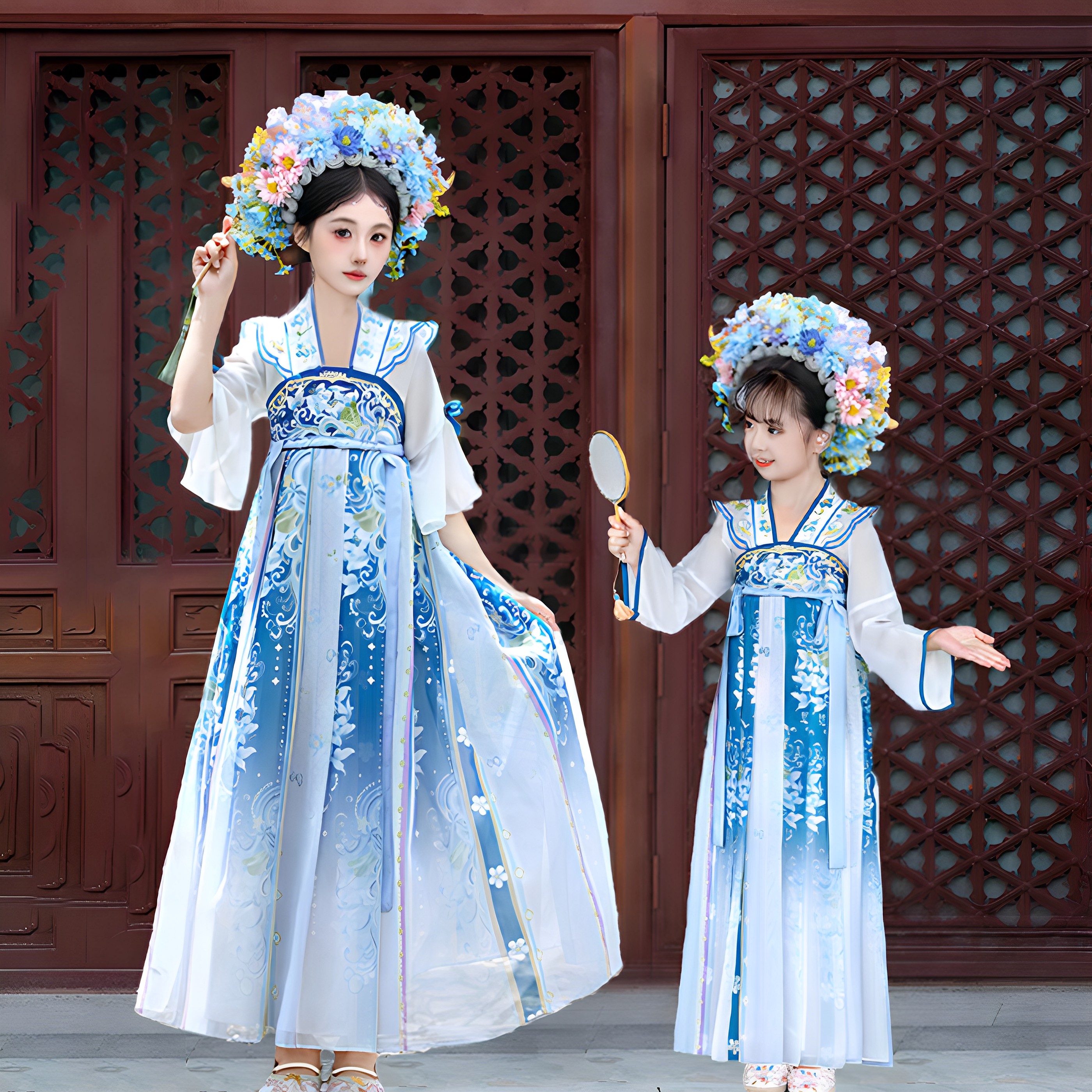 亲子汉服母女童襦裙子古风演出服
