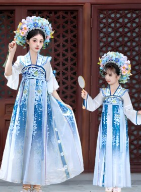 亲子汉服母女童襦裙子古风演出服