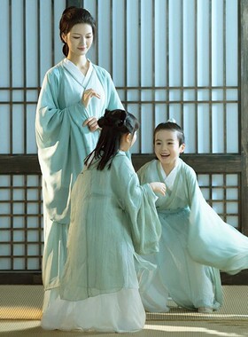 亲子汉服套装母女男童一家三口春2026新款古风摄影儿童古装演出服