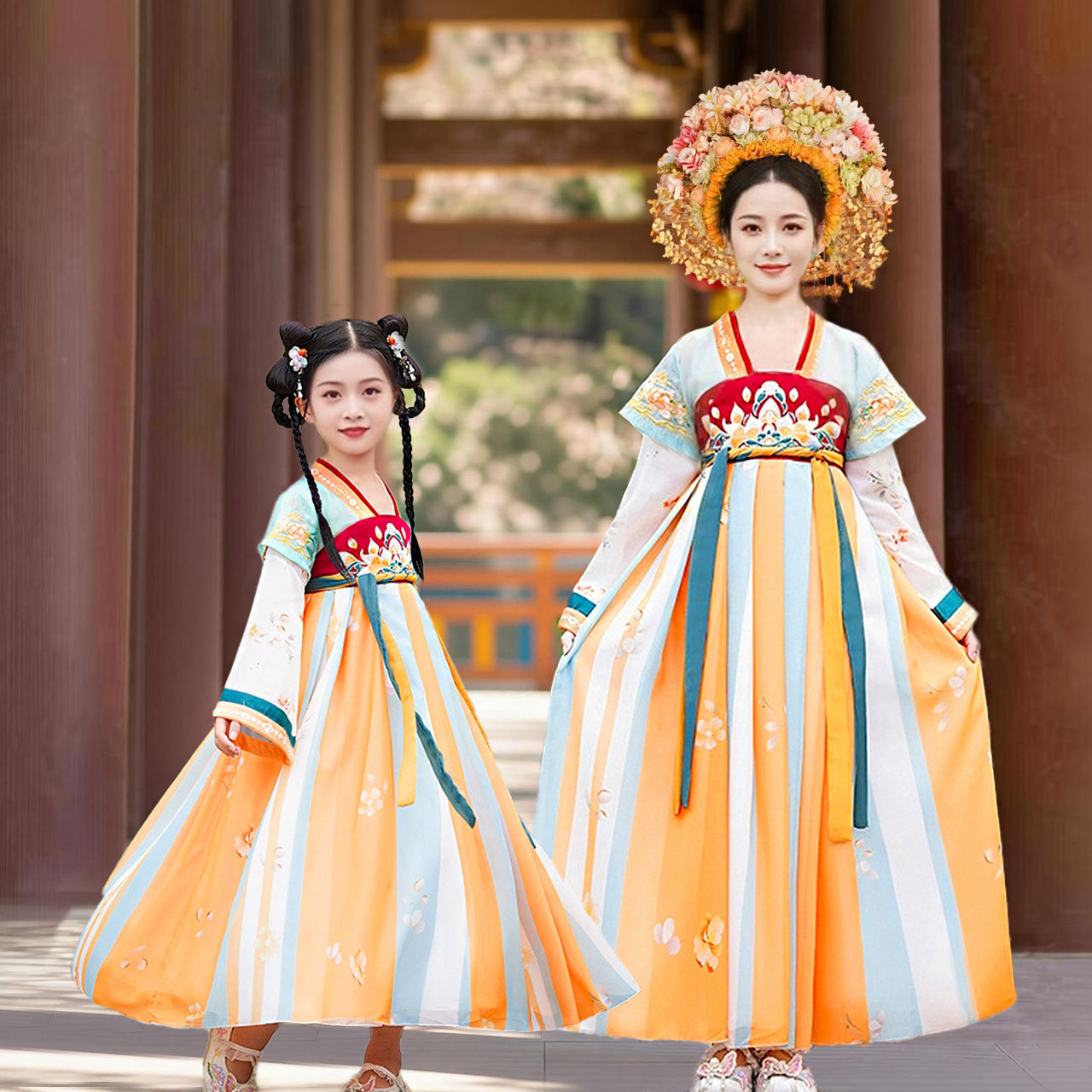 母女童亲子汉服襦裙子春夏2026新款古风簪花旅拍摄影楼古装演出服