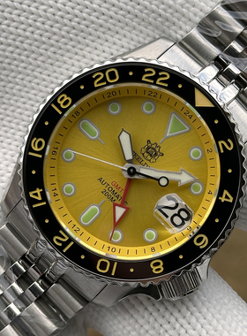 STEELDIVE黄色42毫米GMT机械机芯200 防水陶瓷表圈蓝宝石玻璃潜水