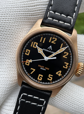 STEELFLIER钢飞定制专业精钢飞行员锡青铜复古200M防水夜光男手表