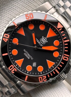 STEELDIVE钢潜定制2000M专业潜水大表盘水鬼机械夜光运动复古男表