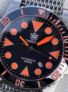 STEELDIVE钢潜定制2000M专业潜水大表盘水鬼机械夜光运动复古男表