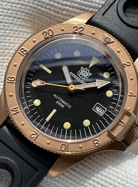 德国锡青铜泡泡镜复古自动机械潜水男士夜光手表锁定卡止秒计时圈