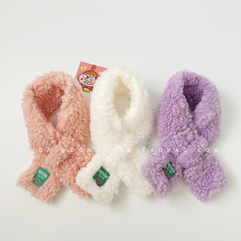 한국 라벨 어린이 스카프 양고기 플러시 가을과 겨울  ??남성과 여성  를위한 따뜻하고 두꺼운 크로스 스카프