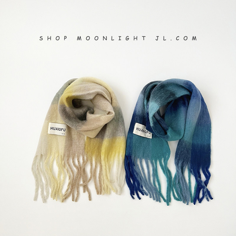 한국 스타일의 부드러운 대조 격자 무늬 어린이 스카프 니트 가을 겨울 따뜻하고 두꺼운 방풍  소녀 스카프