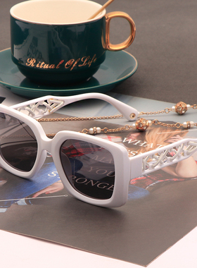 偏光开车方框网红风白色小脸墨镜