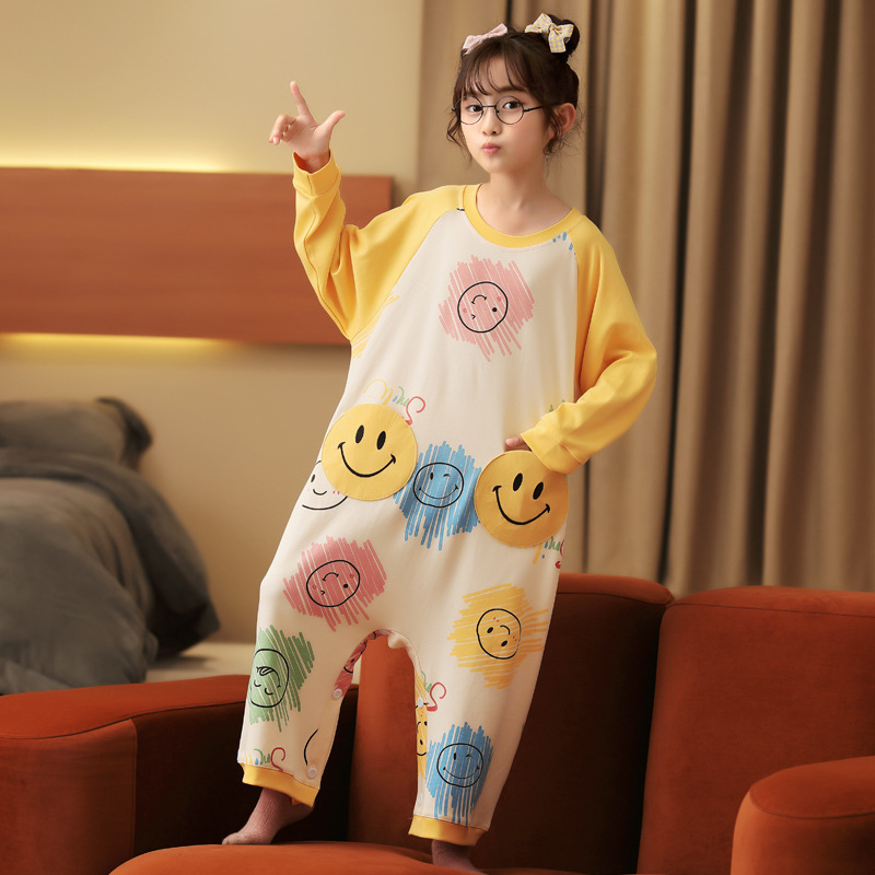 女童连体睡衣夏季纯棉长袖空调服儿童睡裙女孩春秋薄款睡袋卡通