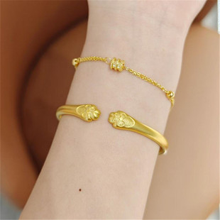 古法传承金包银开口猫爪手镯女招财纳福转运实心素圈镯子手环礼物