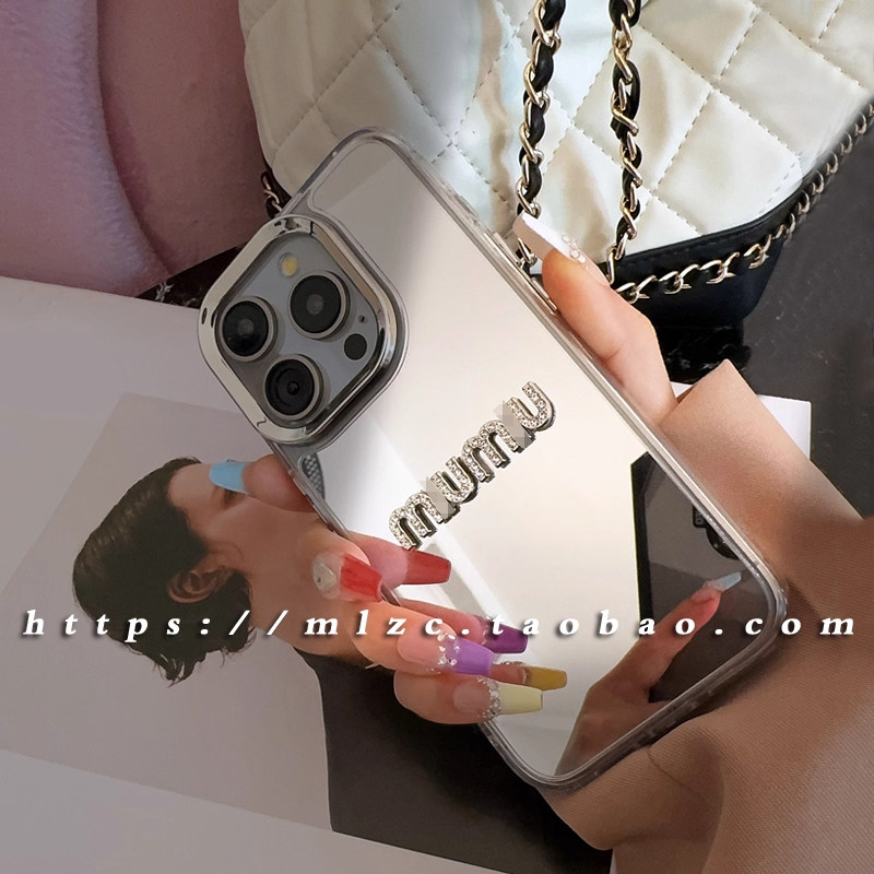 潮牌轻奢高级银色镜面水钻适用苹果17手机壳iPhone16promax奢华女款15pro防摔软壳11/12/13/14p