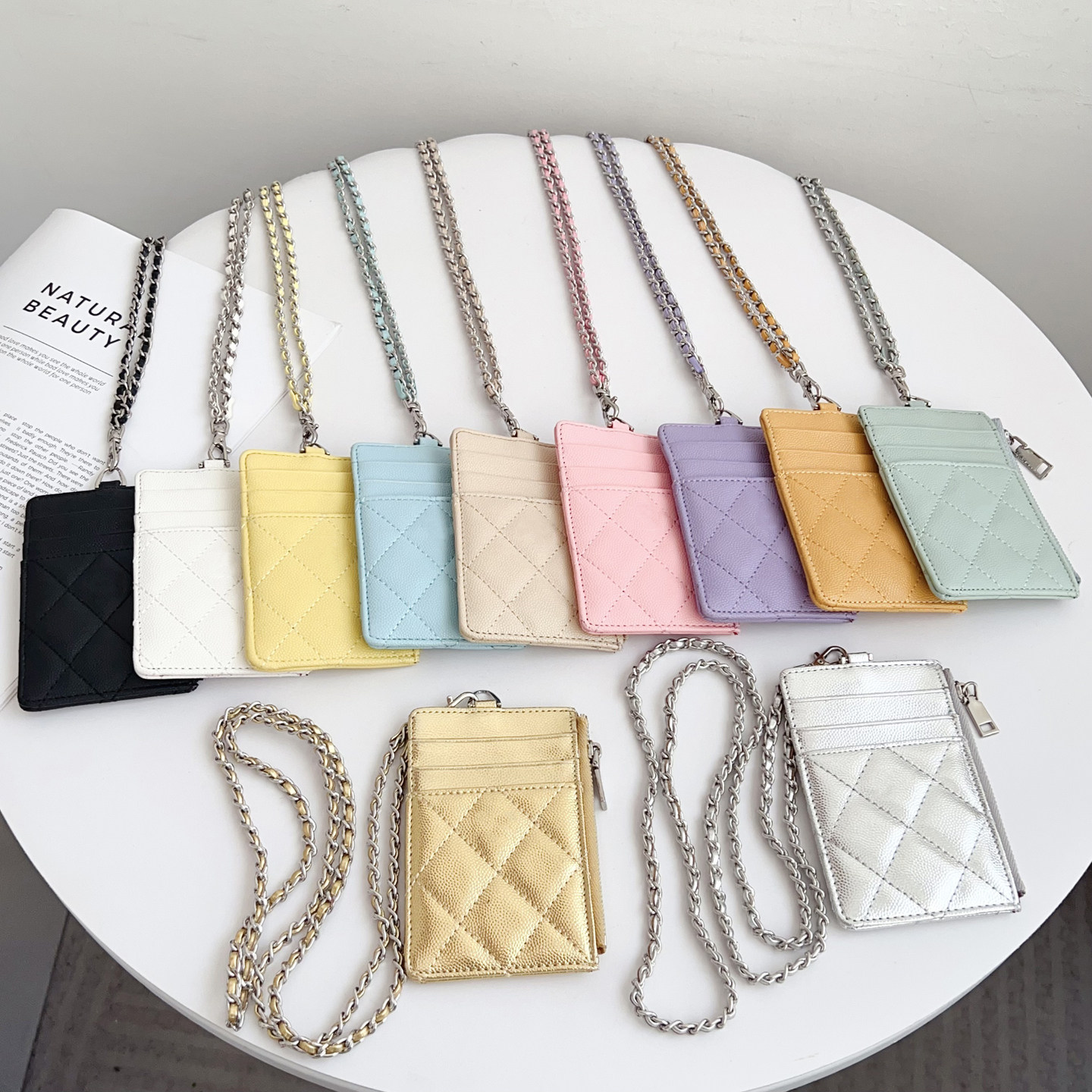 高档鱼子酱纹菱格工作证身证件卡套工牌带挂绳挂脖拉链零钱包卡包,收纳整理,卡包/证件包,淘宝优惠券,粉丝福利购,淘宝优惠卷