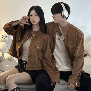 复古铜扣 高品质 机车外套男女 潮牌 夹克 350克麂皮绒