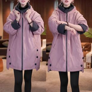 洋气百搭中长款 新款 连帽棉服外套 加厚双面穿棉衣冬季 已出货时尚