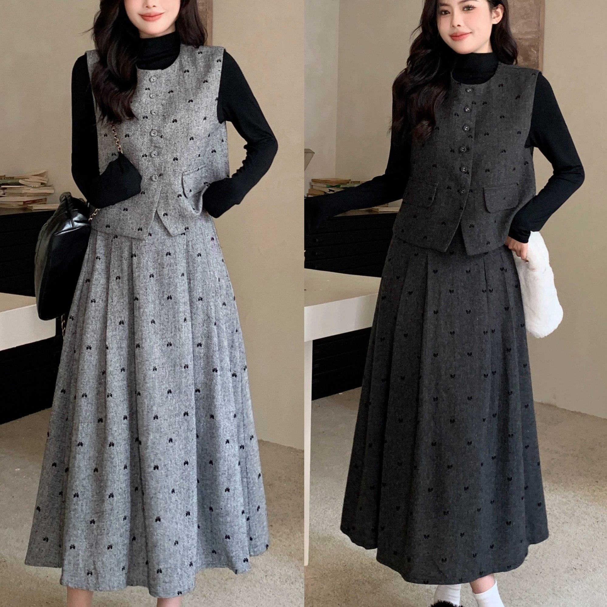 实拍大码秋季复古时尚蝴蝶打底+马甲+半身裙三件套套装女1812,女装/女士精品,大码套装,淘宝优惠券,粉丝福利购,淘宝优惠卷