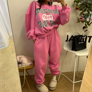 已出货 女 宽松印花加绒卫衣套装