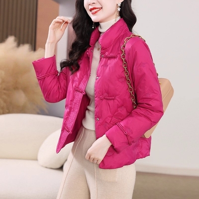 新中式羽绒服冬季2025新款国风刺绣立领盘扣小个子短款白鸭绒外套