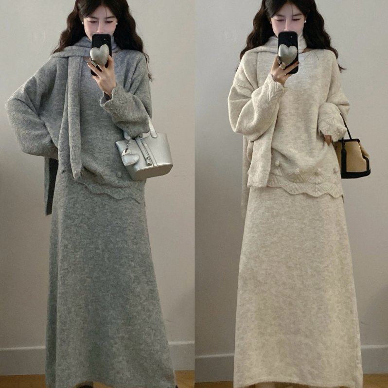 实拍大码女装秋冬新款胖mm慵懒风毛衣上衣+围巾+针织半身裙三件套,女装/女士精品,大码内搭,淘宝优惠券,粉丝福利购,淘宝优惠卷