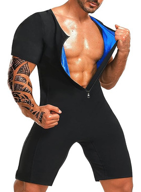 欧美跨境男士暴汗服塑身衣收腹运动上衣圆领短袖束身衣健身