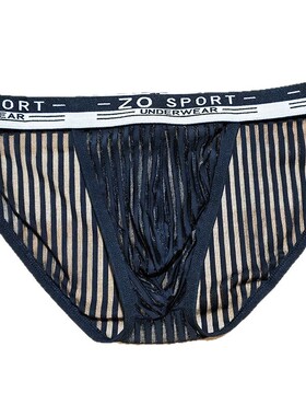 轻奢男士内裤高衩三角冰丝锦纶玻璃条柔软舒适透视性感蕾丝男