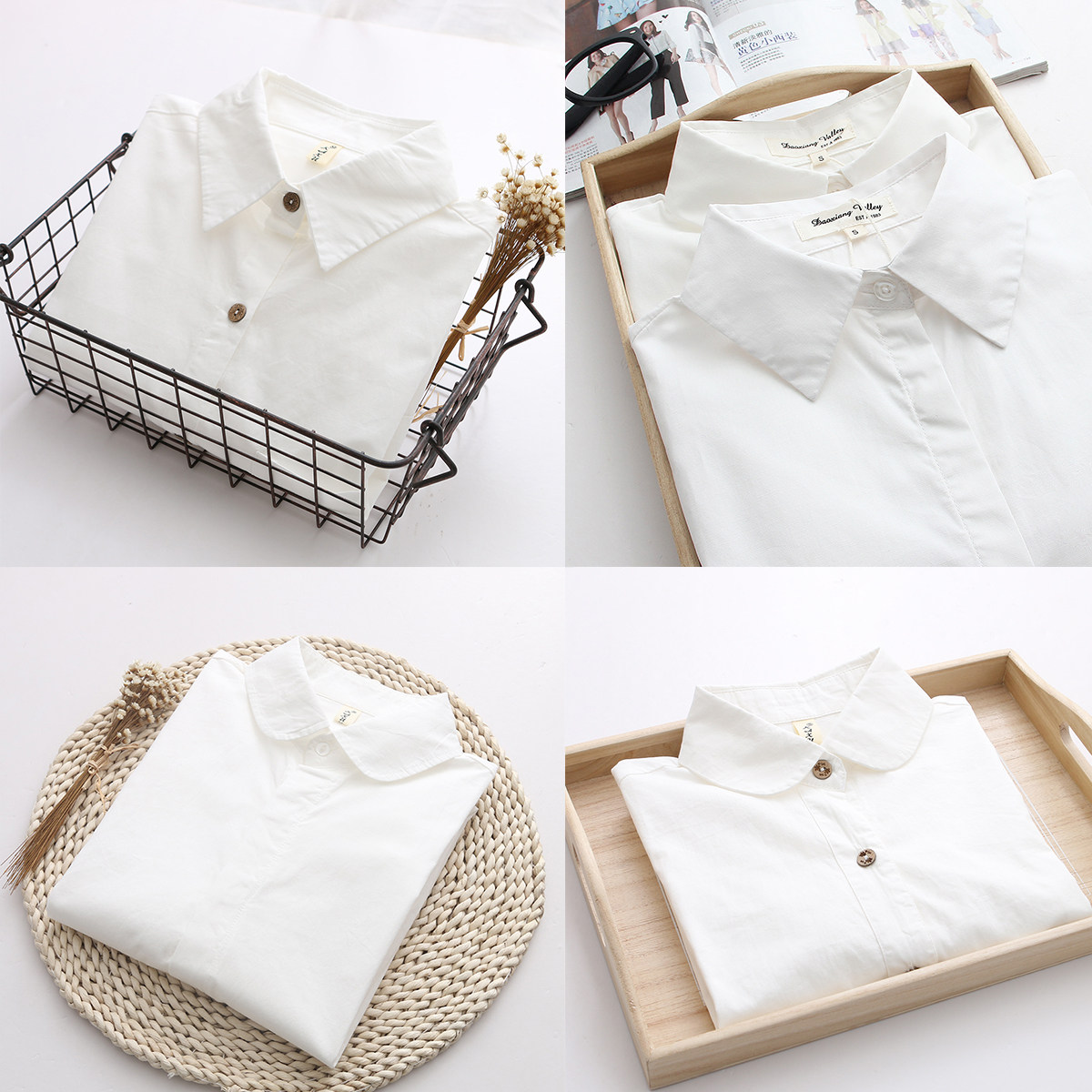 稻香谷/新韩版清新文艺打底百搭全纯棉女款修身长袖女衬衫衬衣|msdalam kategori Butik wanita / wanita, shirt - dari Buy2taobao.com untuk memberikan perkhidmatan ejen Taobao profesional membeli