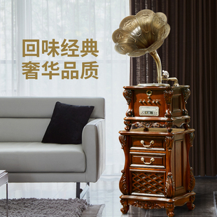 新中式 客厅实木复古留声机黑胶电唱机大喇叭音响U盘蓝牙无线CD机