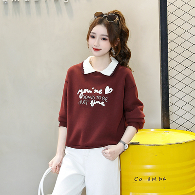 polo领撞色卫衣女短款秋冬加绒