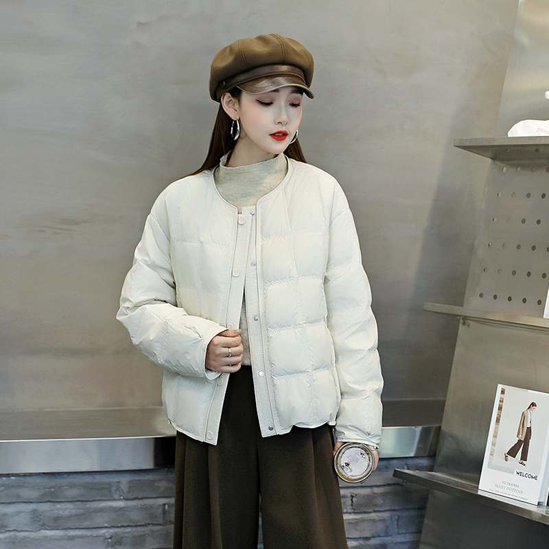 短款轻薄款羽绒服女冬季2025新款宽松90白鸭绒棒球服洋气圆领外套