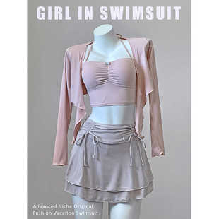 学生水上乐园海边度假小清新日系可爱 带罩衫 少女长袖 分体泳衣女款