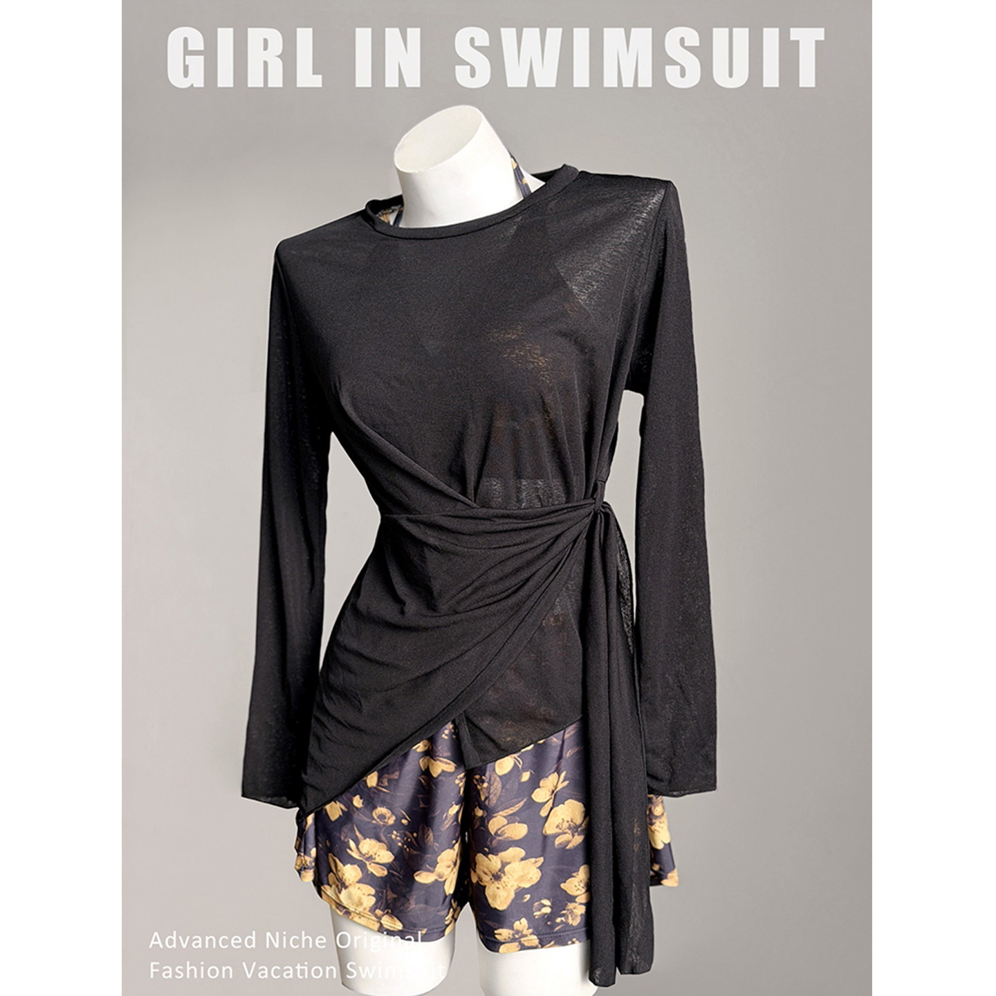 大码泳衣女分体式长袖罩衫黑色显瘦遮肉海边度假可外穿温泉带胸垫,运动/瑜伽/健身/球迷用品,分体泳衣,淘宝优惠券,粉丝福利购,淘宝优惠卷