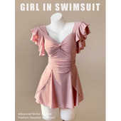 泡温泉保守泳装 大码 保守显瘦微胖女孩遮手臂短袖 连体裙式 泳衣女款