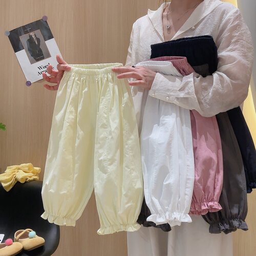 女童夏季纯棉花边裤2026新款儿童简约休闲裤中小大童百搭束脚长裤