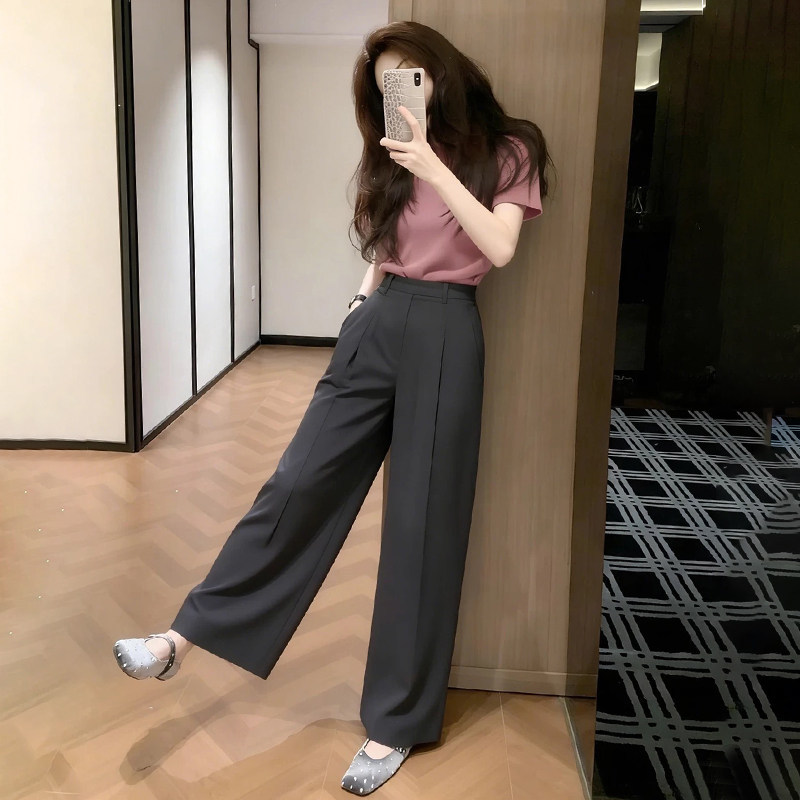 时尚套装女2026夏季新款高级感洋气显瘦短袖T恤上衣阔腿裤两件套