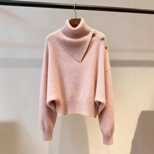 毛衣女款新款新品超好看时髦洋气收腰法式时髦高领粉色新品上衣女