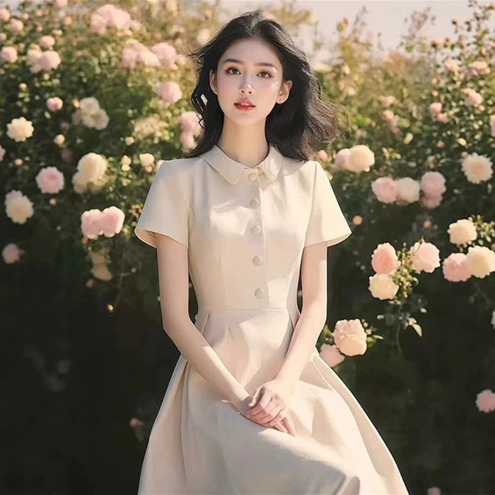 法式高级感polo领连衣裙子女夏季2026新款小个子气质绝美收腰长裙