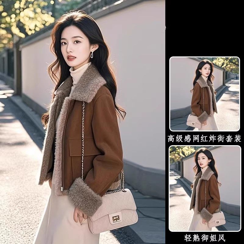 冬装羊羔毛外套女2025新款小香风独特超好看皮毛一体咖色加绒上衣,运动服/休闲服装,棒球服,淘宝优惠券,粉丝福利购,淘宝优惠卷