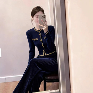 冬季一整套穿搭高级感气质小香风黑色针织毛衣裤子套装女2025新款