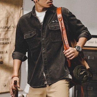 灯芯绒衬衫男春秋加肥加大衬衣休闲工装男士外套长袖上衣大码秋季