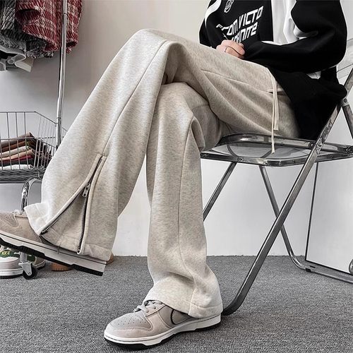 裤脚拉链休闲裤男生春季潮牌高街加绒加厚宽松阔腿直筒运动卫裤子