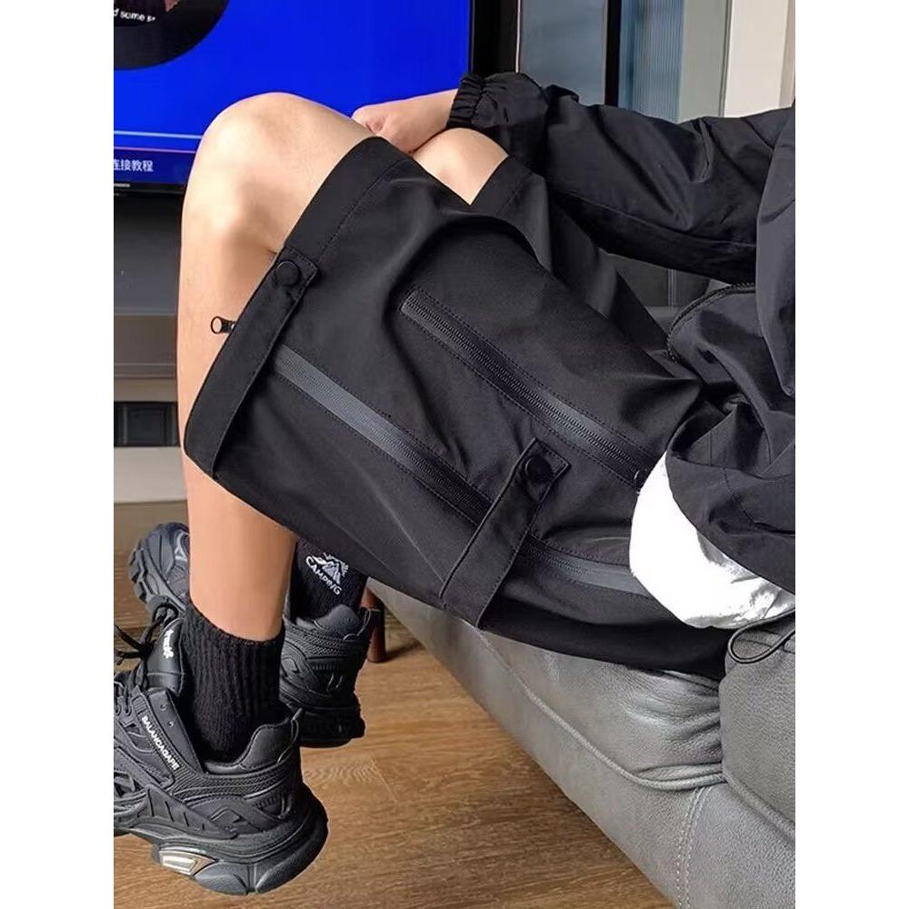 hiphop美式街头工装裤男高腰五分裤宽松显瘦多口袋休闲抽绳短裤子