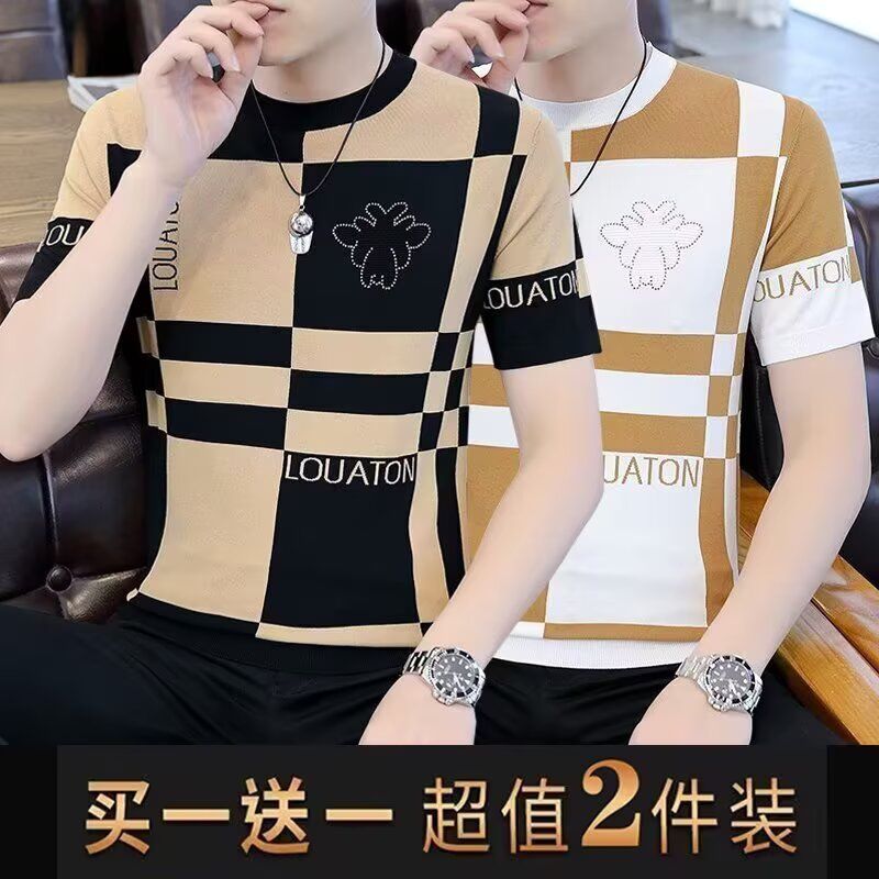 2026夏季新款潮流个性印花短袖t恤潮牌痞帅修身薄款冰丝花体恤衫