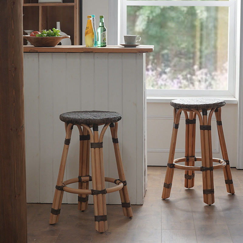 民宿高脚凳吧凳家用实木高凳子酒吧吧台凳前台吧台椅天然藤编圆凳,住宅家具,高脚凳,淘宝优惠券,粉丝福利购,淘宝优惠卷