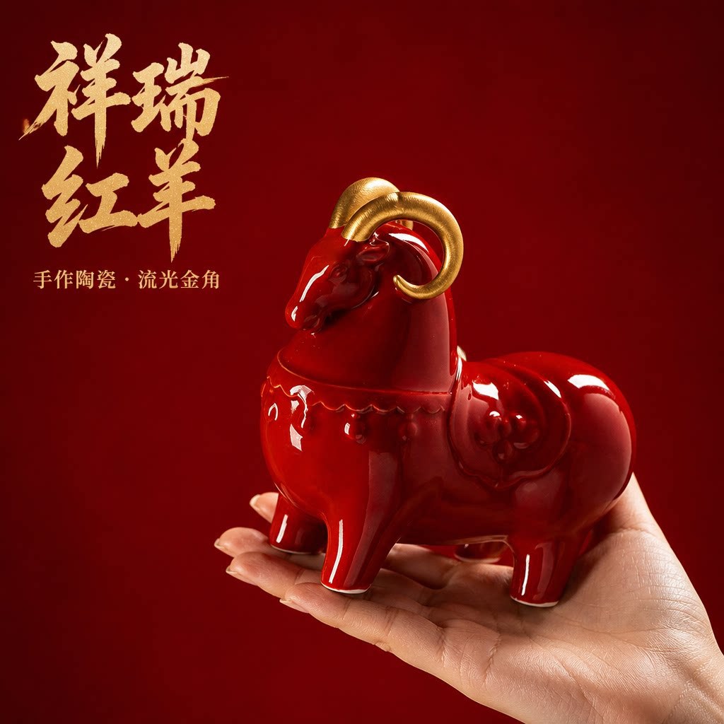 陶瓷生肖羊创意小号摆件创意年会桌面摆件