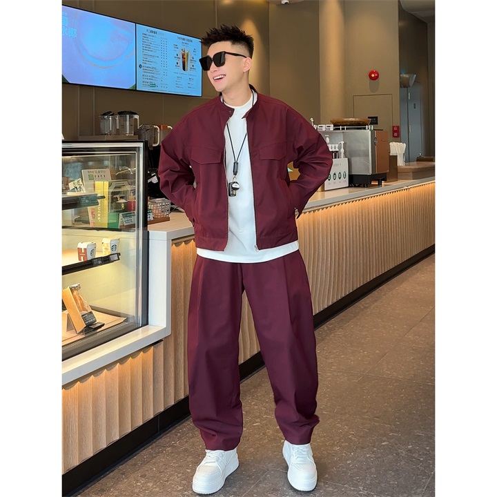 YULE语乐 946/285哈灵顿夹克休闲工装套装设计感摁扣弯刀长裤