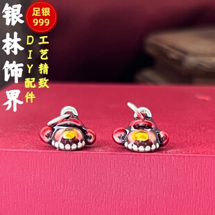 999足银隔珠配件状元帽珐琅滴胶3D硬银简约手工DIY编绳手串散珠