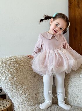 韩版2025新款婴儿网纱裙一周岁生日宴粉色甜美公主裙女宝宝衣服